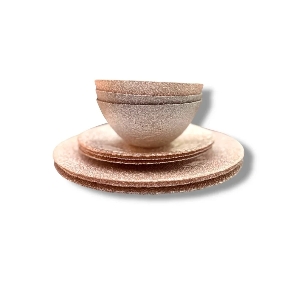Akam Rose Gold Glitter Textured Glass Dinnerware Set 9 Pieces‎ Plates Bowls